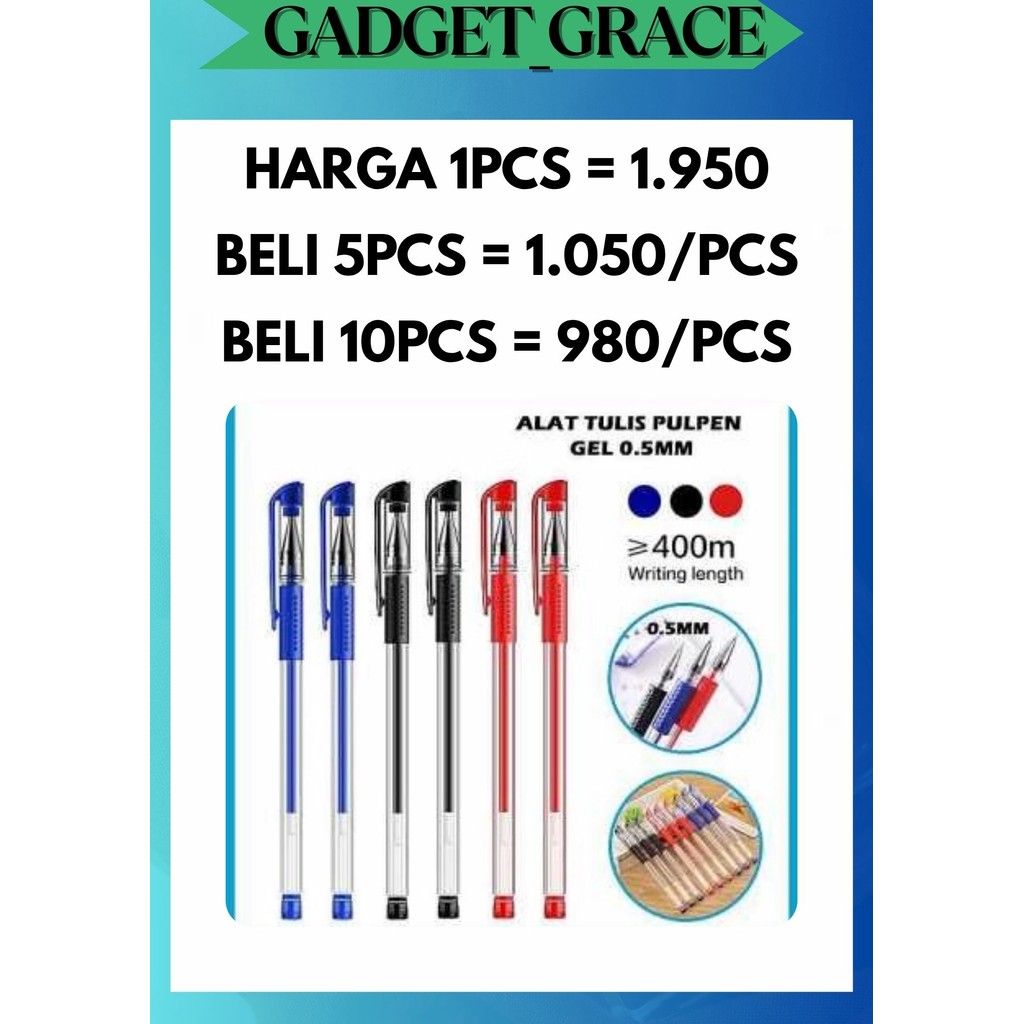 

GG PENA BOLPOIN PEN PULPEN GEL WARNA HITAM MERAH BIRU 0.5 mm ALAT TULIS SEKOLAH TINTA CAIR N