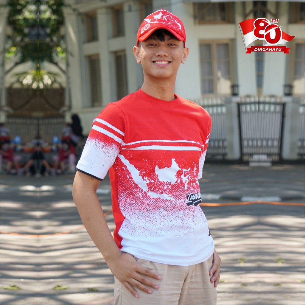 KAYDEN STORE SHAFA MARWA Kaos Agustusan Bahan Katun Combed Merdeka RI Pria SM103 MERAH PUTIH