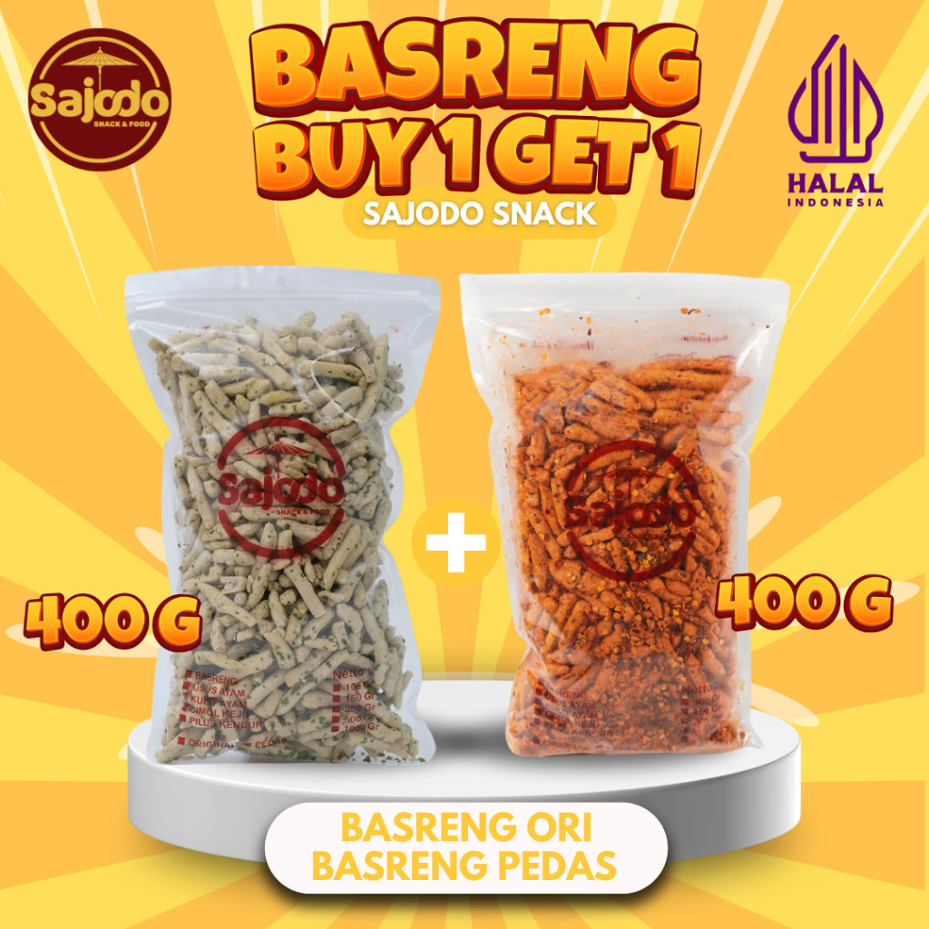 

(Buy 1 Get 1) Basreng Tanpa Pengawet Pedas 400 Gr Gratis Basreng Ori 400 Gr Sajodo Snack & Food Cemilan Makanan