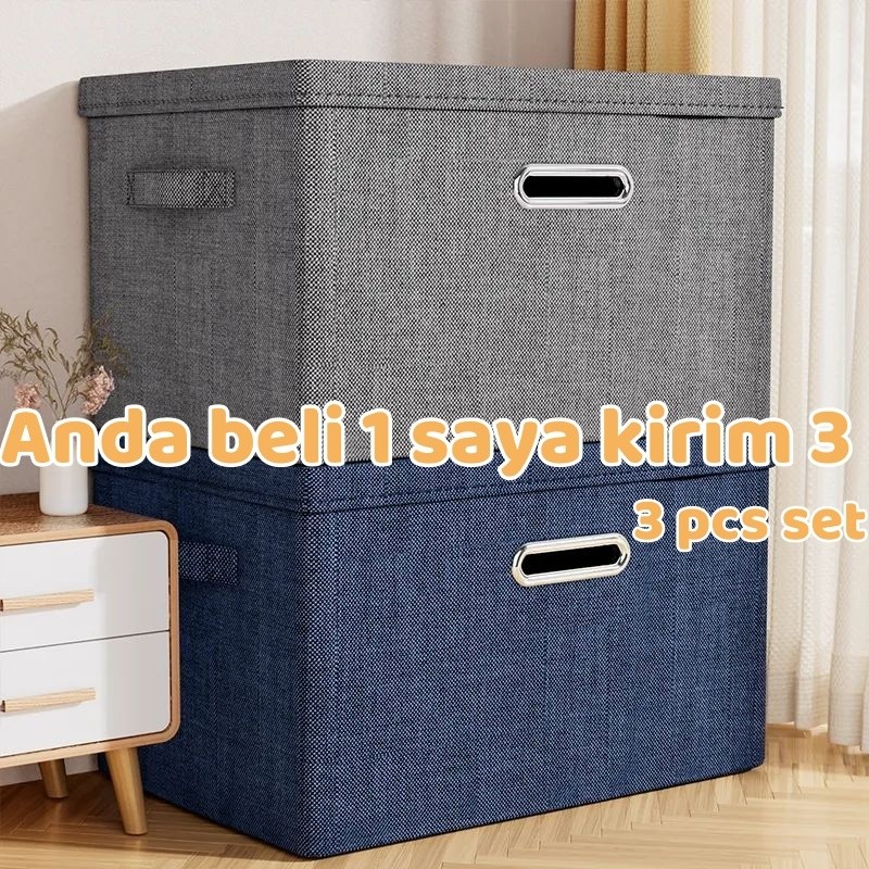 Linen Kotak Penyimpanan Dengan Tutup Storage Box Mainan Lipat Box storage Serbaguna Container box