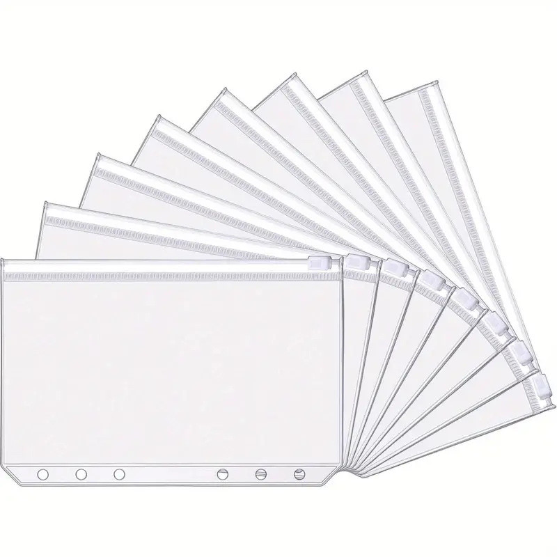 

10Pcs A6 Loose-leaf Notebook 6-hole Zipper Bag Receipt Planner PVC Storage Bag Business Card Holder ID Card Storage Pen Case