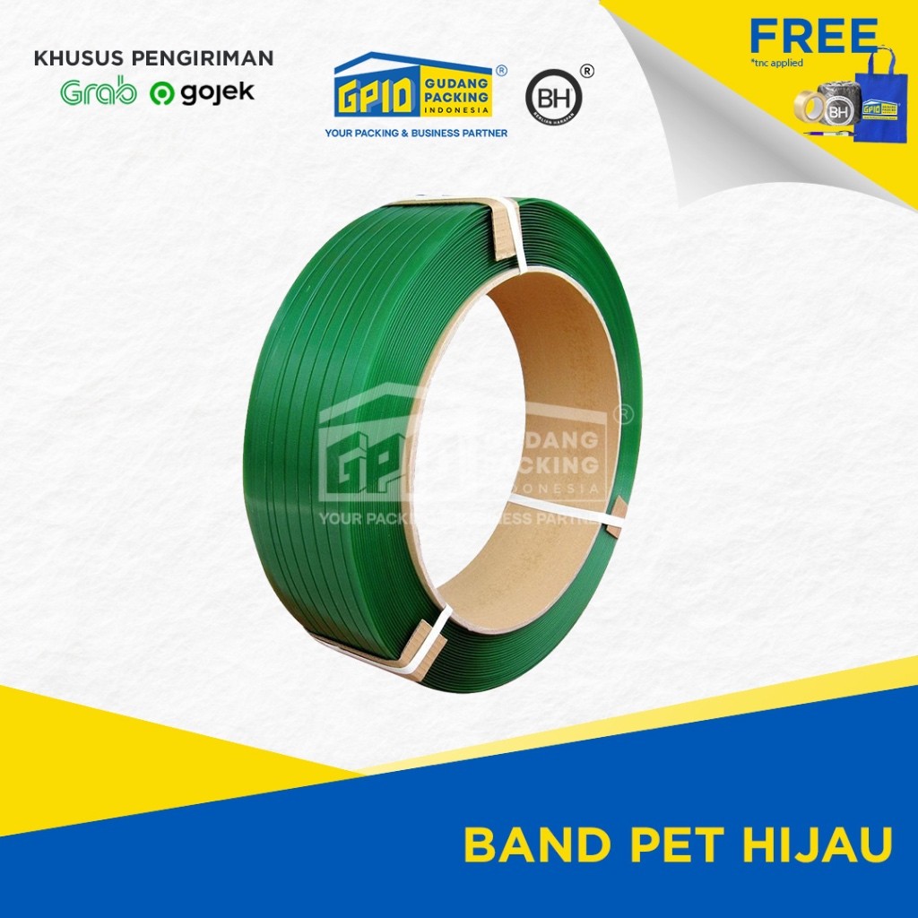 (GOSEND/GRAB) Tali Strapping Band Polyester PET (Warna Hijau / Hitam)