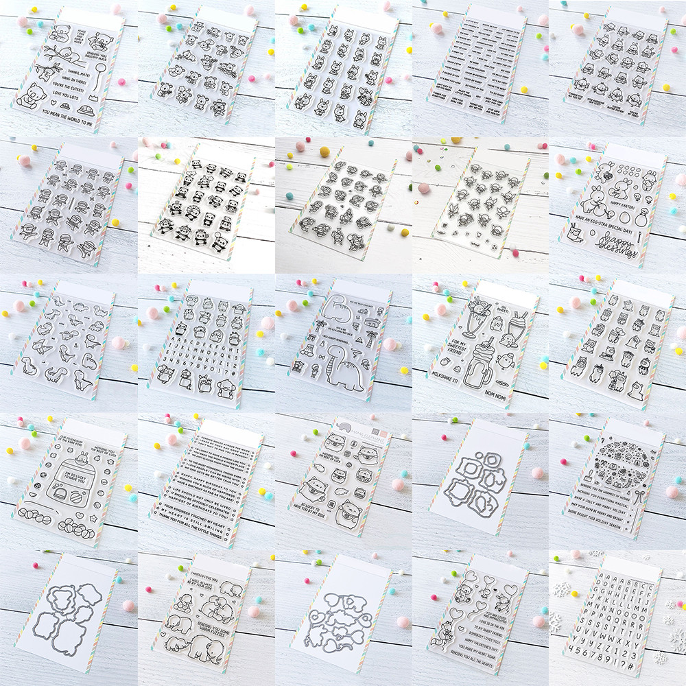 

Mini Panda Bunny Koala Animals Outline Metal Cutting Dies Clear Stamps Wishes Sentences for DIY Easter Day Decor Paper Cards