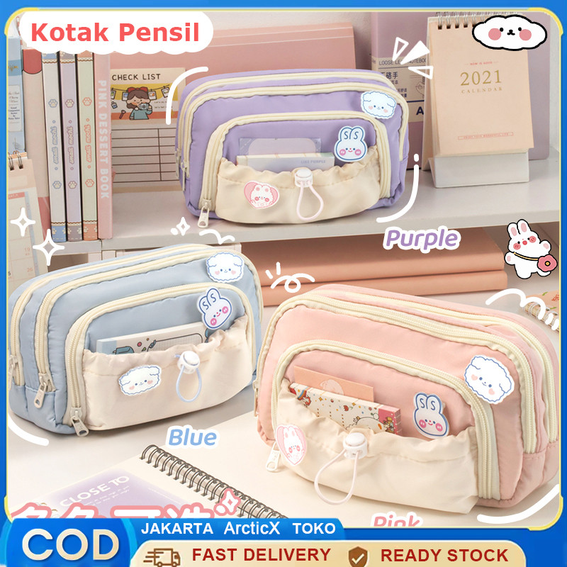 

Tempat Alat Tulis Kotak Pensil Aesthetic Large Capacity Kawaii Tas Pena Kotak Pensil Tiga Lapis Pouch Holder Box for Girls
