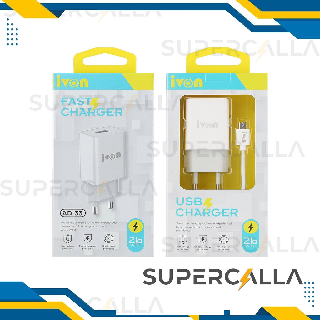 iVON FAST CHARGER 2.1A Batok / Kepala Charger Plus Kabel Data For iPhone Micro Type-C Lightning Andr