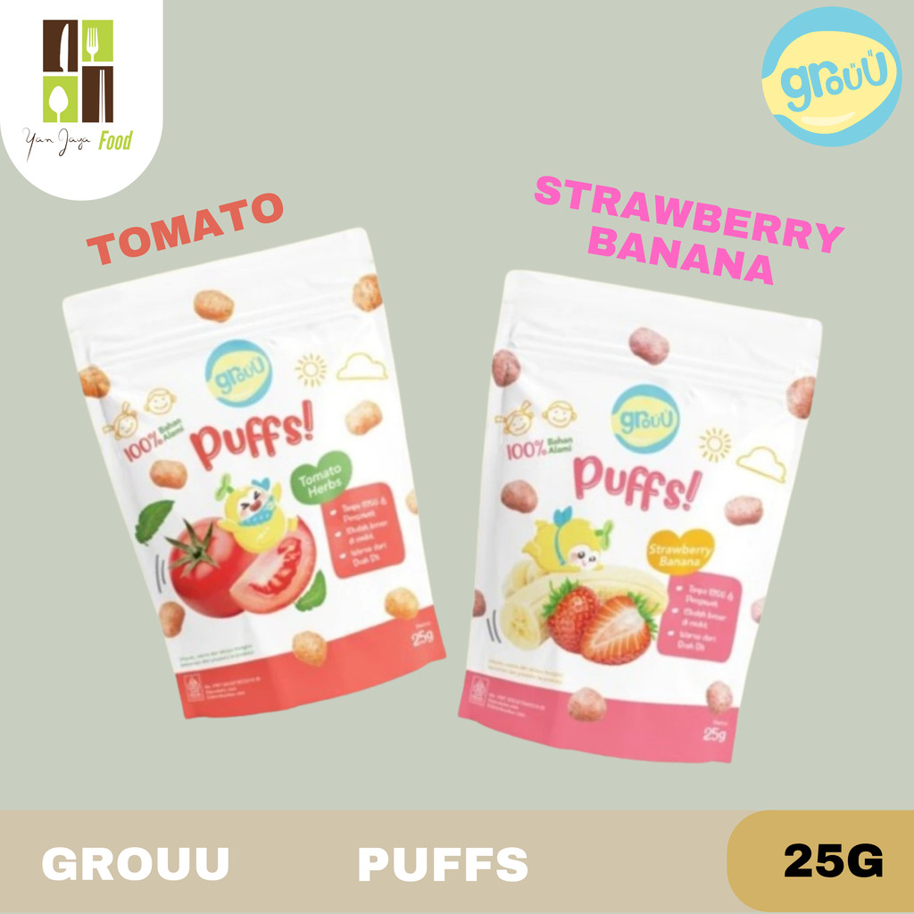 

Grouu Puffs Snack 25g / Rasa Strawberry Banana / Tomaato Herbas / Camilan Baby 8 Bulan/ Cemilan Bayi / Snack Sehat