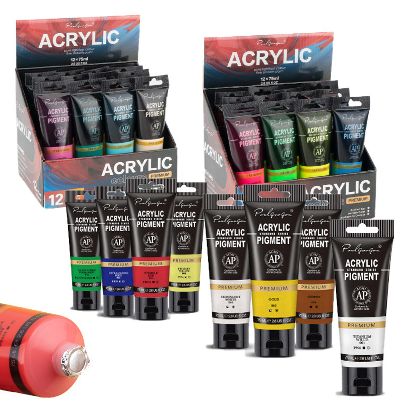 

12pcs75ml Acrylic Pigment Waterproof Strong Coverage for Children's Graffiti Hand-painted DIY Design Decoration