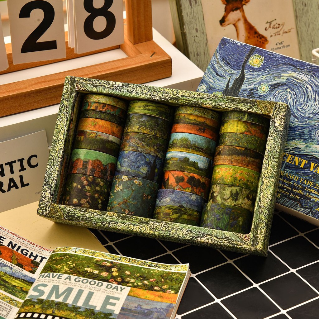 

Van Gogh Inspired Washi Tape Set - Creative Scrapbook Stickers Collection, Decorative Gift Box for Journaling DIY Craft Lovers