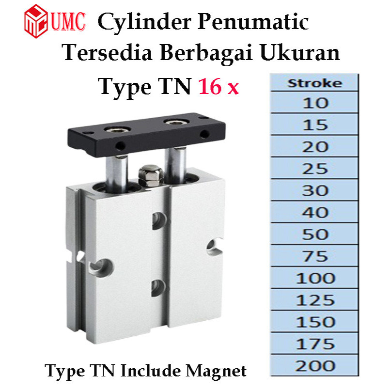 Cylinder pneumatic TN16 Twin Rod Pneumatik Angin Air Silinder Double Stroke TN 16
