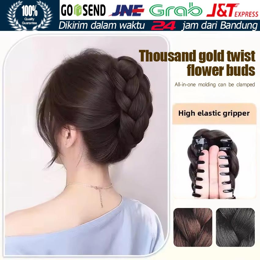 Bungkus Wig Twist / Wig Sanggul Wanita Model Kuncup Bunga / Jepitan Rambut Palsu Keriting Elegan / R