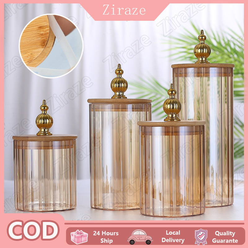 Toples Makanan Serbaguna kaca Gold - Tutup  Kedap Udara / Wadah Kue Lebaran Aesthetic / Hampers Topl