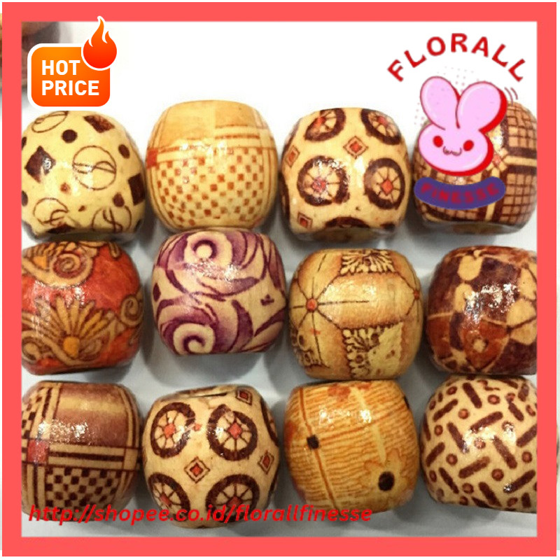 

100PC Mix Wooden Bead Tribal Patterned Wood Beads Macrame For For Necklace Bracelet Charms DIY Jewelry Making Hair Accessories