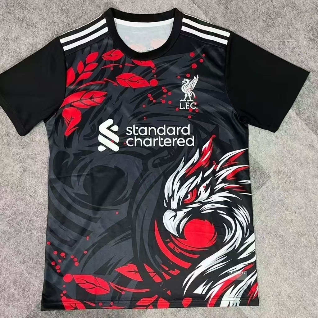Jersey Liverpool Baru Latihan Sepak Bola Lengan Pendek Pola Naga Real Madrid Cetakan Olahraga Kaos C