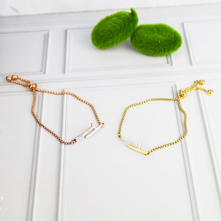 Gelang Serut Simpel Paku Zircon Titanium Import Anti Karat Harga Grosir Bisa COD