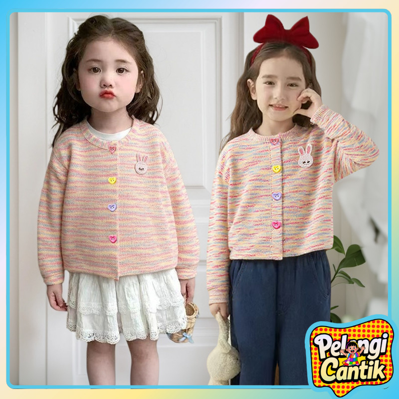 Uisa 6 Bulan - 6 Tahun Cardigan Anak Cewek Lengan Panjang Rainbow Rabbit Love Baju Sweater Anak Pere