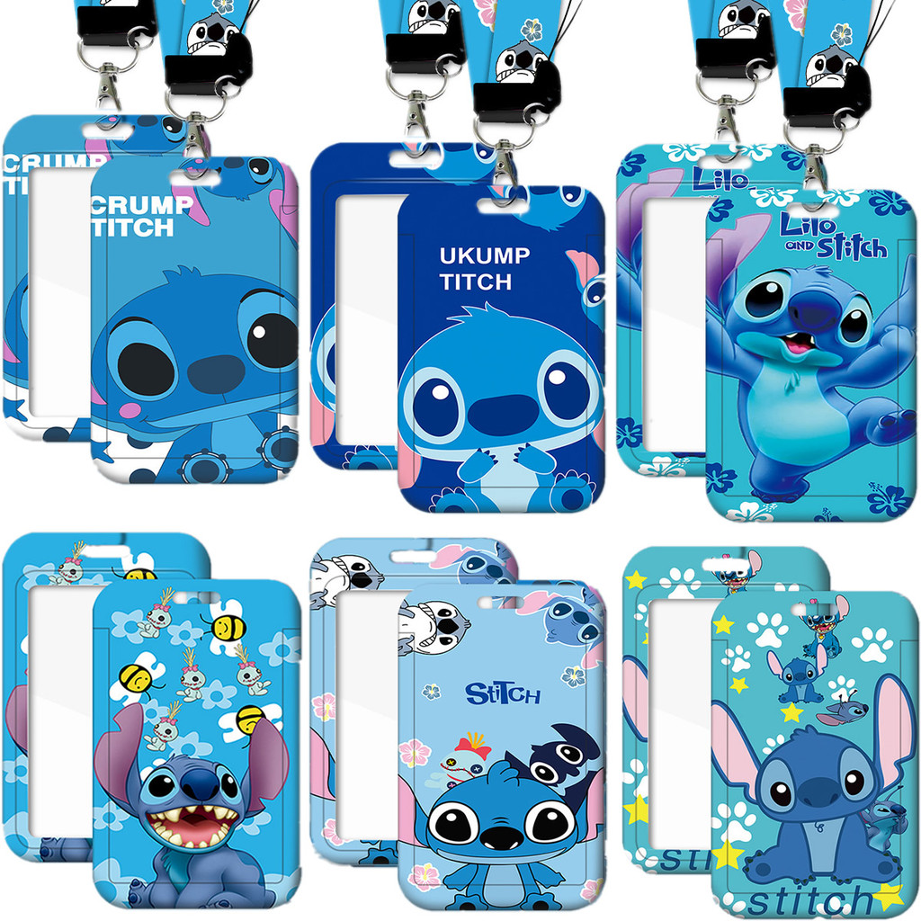 

Cartoon Disney Stitch Card Sleeve Anime Student ID Lanyard Card Holder Bus Card Work Permit Card Protective Cover Key Ring Gift