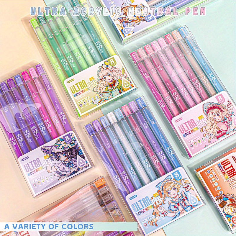 

8pcs Multicolor Gel Ink Pen Set, Medium Nib, Visible Ink Level, Plastic, New Color Palette, Perfect for Drawing and Journaling