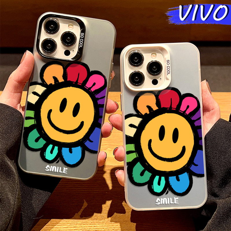 Lucu Sunflower- Smiley Glossy Hologram PC Case VIVO Y17s Y12 Y12S Y15s Y21 Y03 Y16 Y22 Y18 Y02 Y17 Y