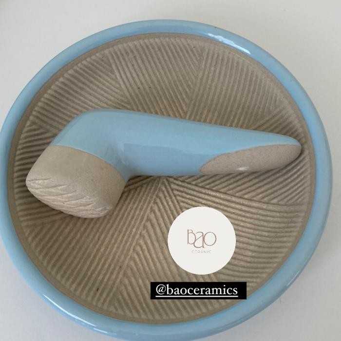 cobek keramik kecil - Biru Muda