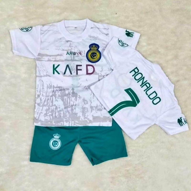 BANTING HARGA Setelan Jersey Bola Al Nassr Anak anak Terbaru Ronaldo Printing Usia 1-14 Tahun