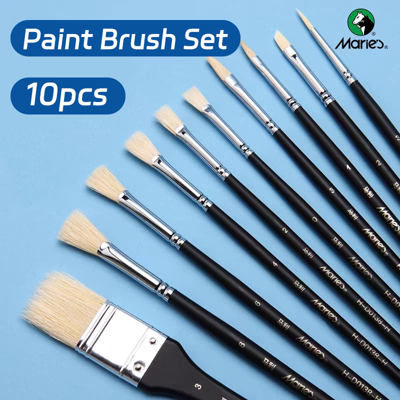 

10pcs Paint Brushes Set,Premium Hog Hair Bristle Gouache Paintbrushes for Oil,Acrylic,Gouache for Artists,Adults