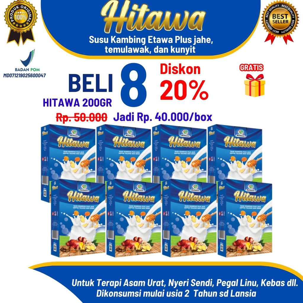 

[Paket Reseller] HITAWA 200gr – Susu Etawa Jahe Merah, Kunyit, Temulawak | Nyeri Sendi, Asam Urat