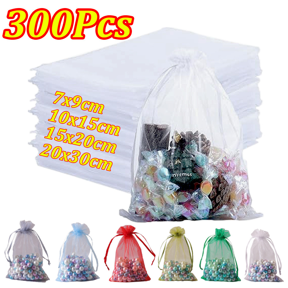 

50-300Pcs Organza Gift Bag Multicolor Drawstring Jewelry Bag Candy Jewelry Bag 7*9 10*15 15*20 20*30cm Wedding Gift