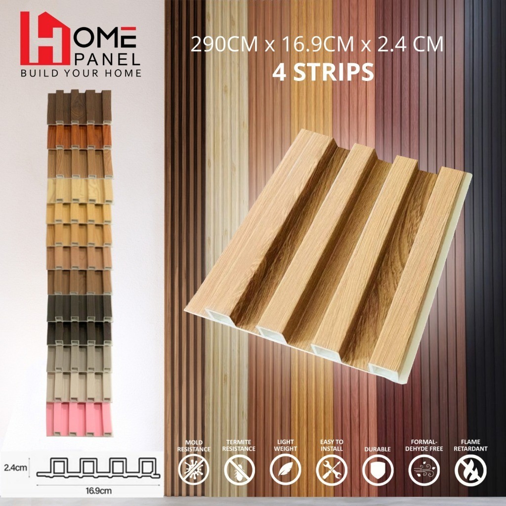 WPC Wallpanel 2,9 meter Wall Panel WPC PVC Woodpanel Panel Aksesoris Dinding Home Panel 4 Strips