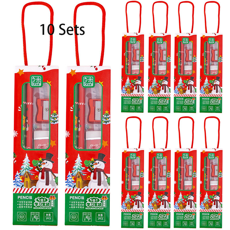 

10 Sets Children's Christmas Gifts Stationery Hand Set Kindergarten Pupils Pencil Rubber Set Gifts