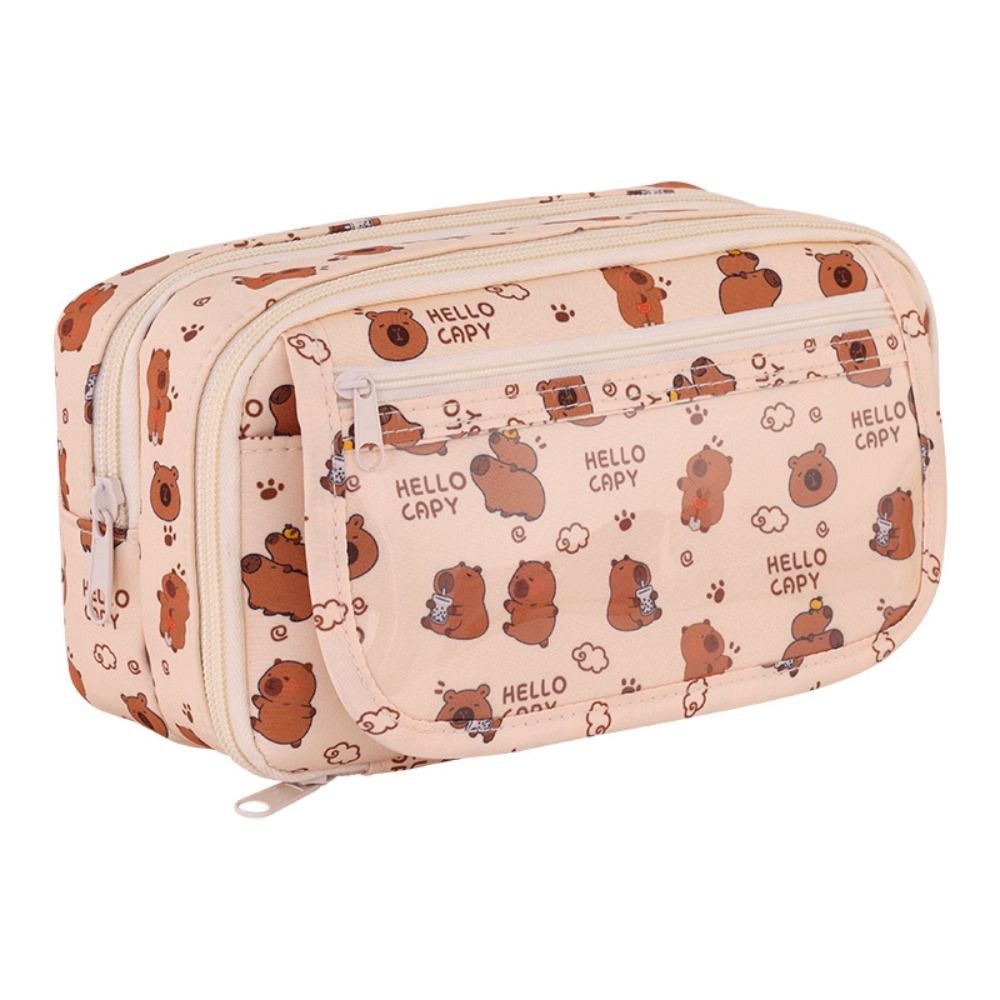 

New Cartoon Prints Pen Bag Multi Layer Large Capacity Pencil Case Capybara Dirt-proof Stationery Organizer Gift