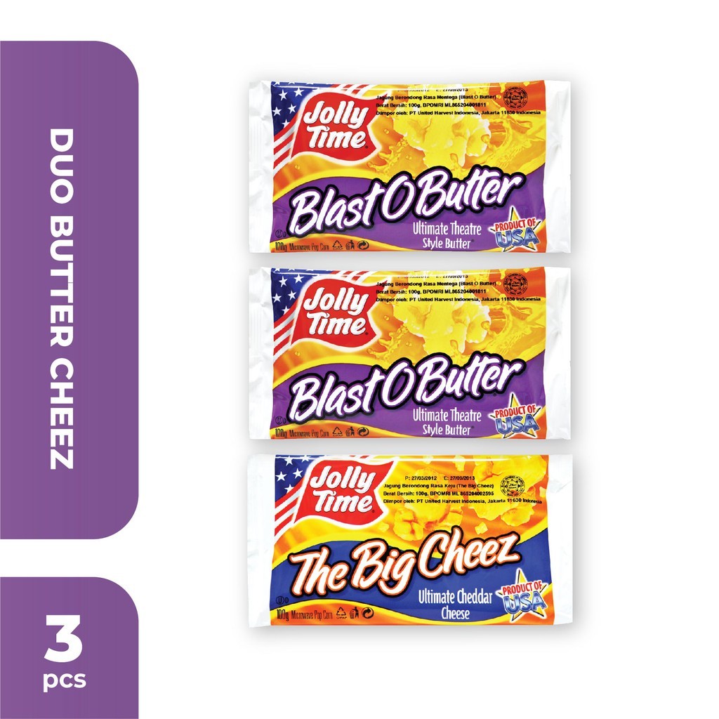 

Emama.store Jolly Time - Paket Duo Butter Cheez (2BOB, 1TBC) - Mircowave Popcorn
