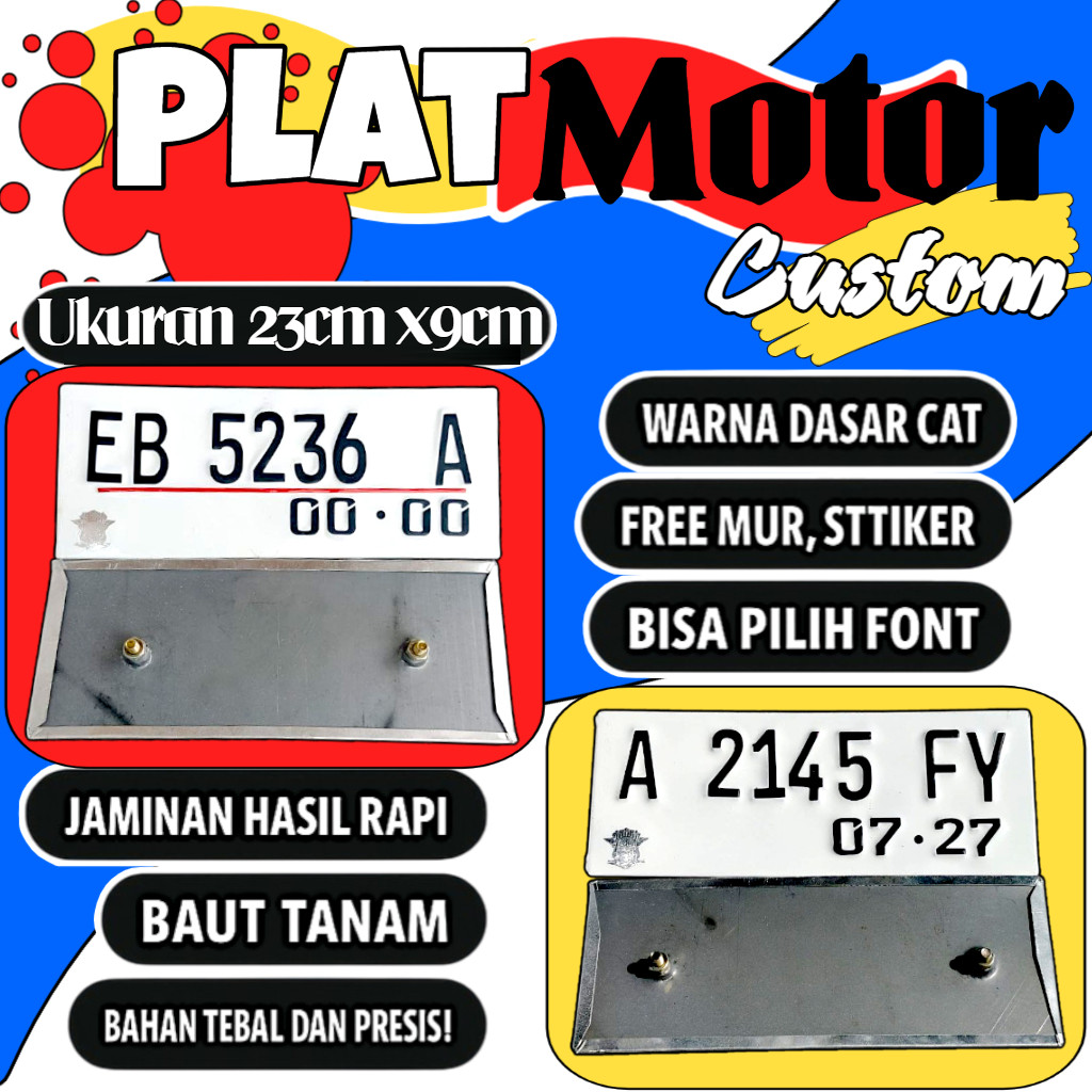Plat motor custom warna putih satu pasang plat motor variasi warna putih plat motor baut tanam plat 