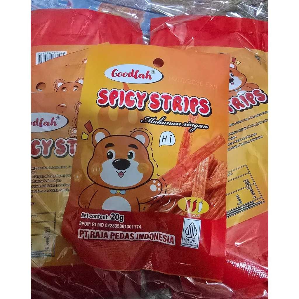 

Spicy Strips Trips Snack godlah makanan ringan raja pedas Renceng Vegetarian Gluten Stik