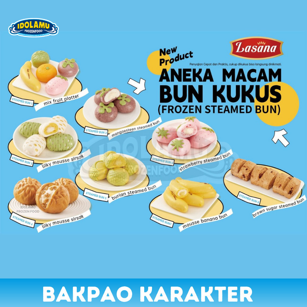 

Lasana Bakpao Karakter Buah-Buahan dan Kue isi Cream Bakpao Kukus isi 6 Pcs