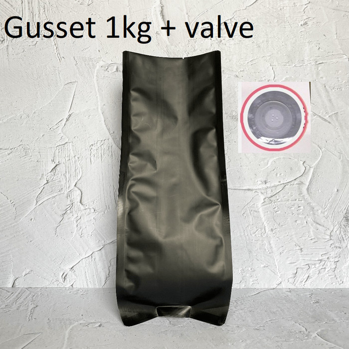 

Gusset Kopi Putih Quad Seal Hitam 1kg 1 kg + VALVE PREMIUM TEBAL IMPOR - Hitam