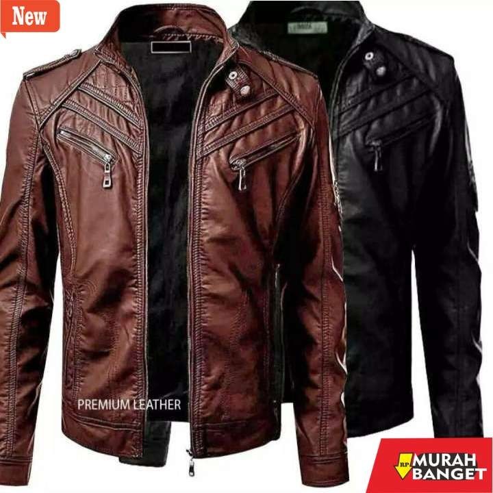 jaket kulit pria garut MZAIDAN - Terbaru Jaket Kulit Mondy AJ /Bigsize/Size M L XL 2XL /Casual Cowok
