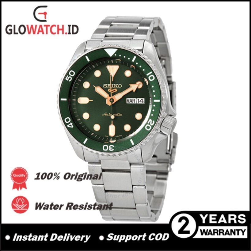 Jam Tangan Pria Seiko SRPD63K1 5 Sports SKX Sports Style Automatic Green Dial Stainless Steel Strap 
