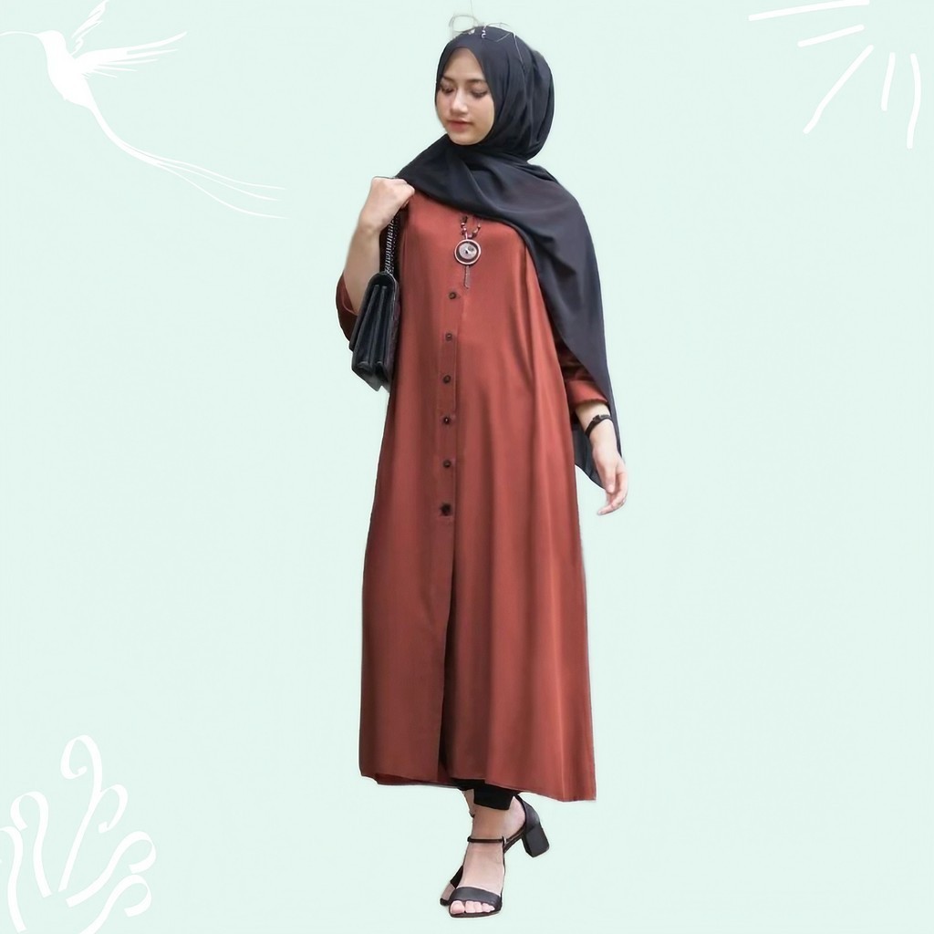 NOVA MIDRESS Tunik Wanita Midi Dress Rayon Uniqlo Atasan Cewek Muslimah Tunik Uniqlo Premium Full Ka