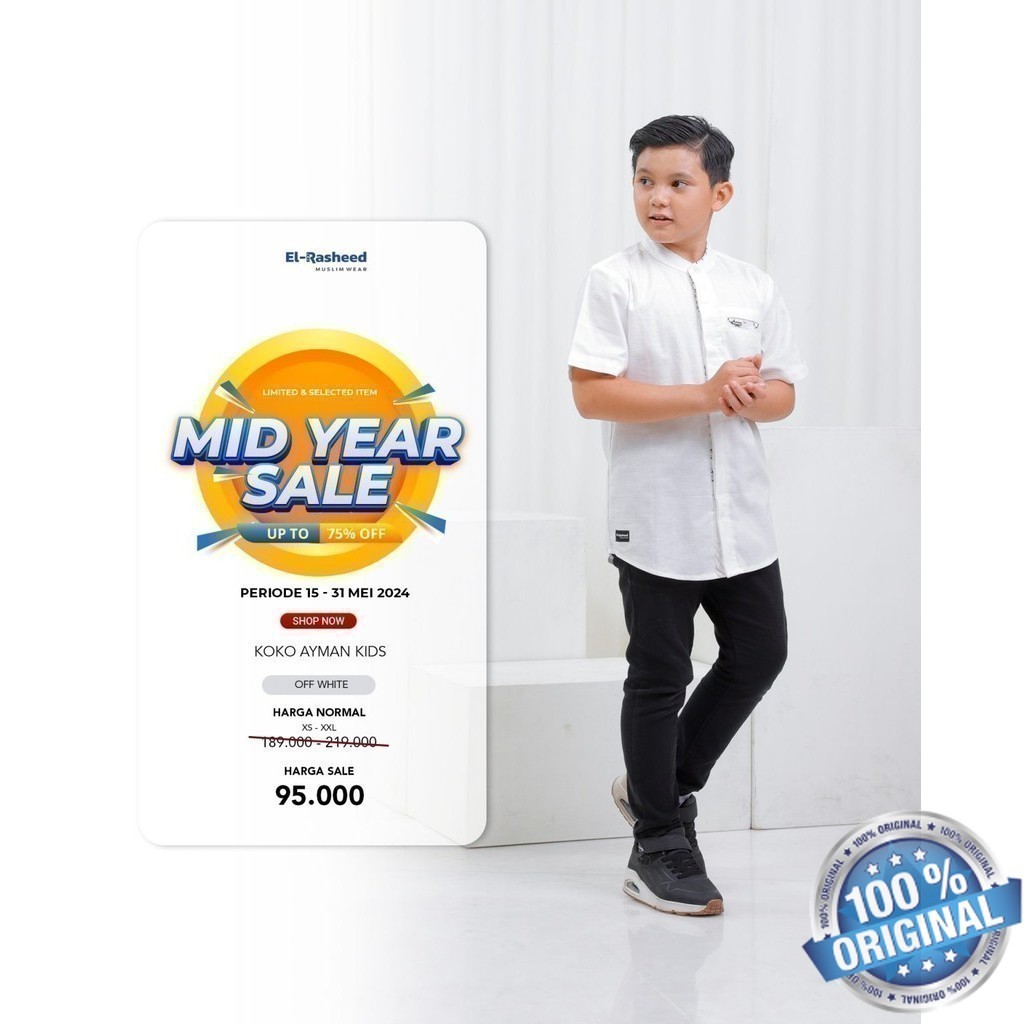 Original - Yasmeera Koko Ayman kids baju Anak Muslim cowok katun polos putih