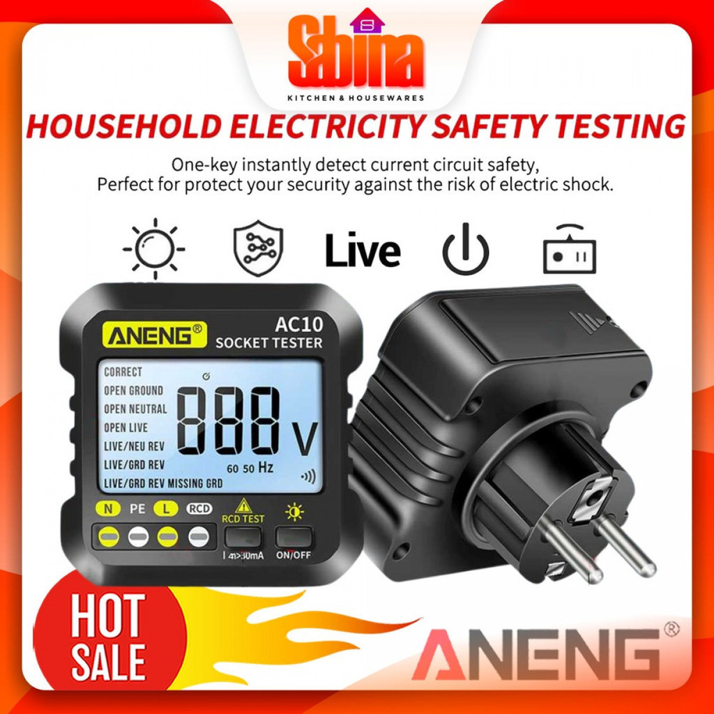 Stop Kontak Voltage Tester Detector Grounding Wire Voltmeter EU Plug