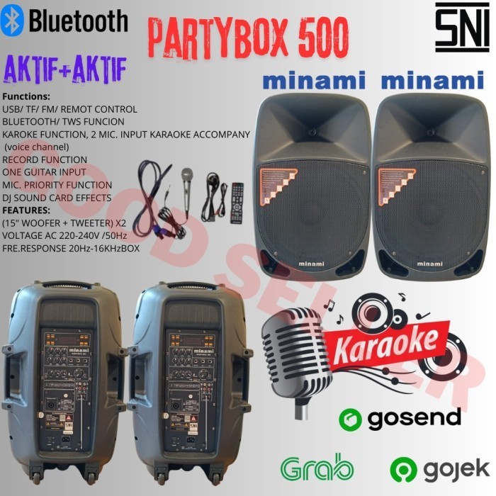 AGEN Speaker Minami Aktif+Aktif Partybox 500 15Inch Terkoneksi Blothoot
