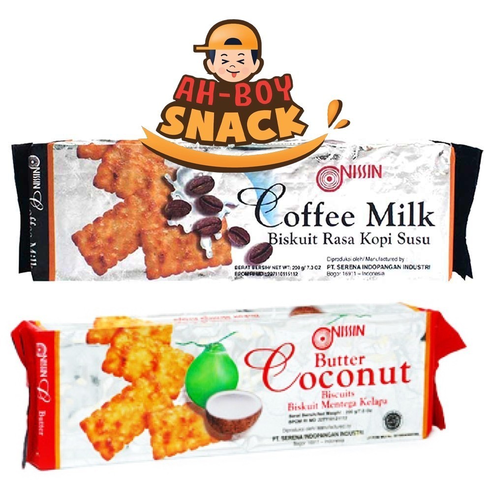 

NISSIN COFFEE MILK BISKUIT RASA KOPI SUSU DAN COCONUT BUTUR BISKUIT KELAPA MENTEGA 200GR - DARI NISSIN