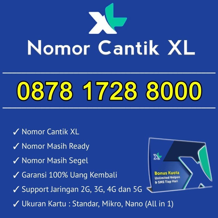 Kartu Perdana Nomor Cantik XL 0878 1728 8000