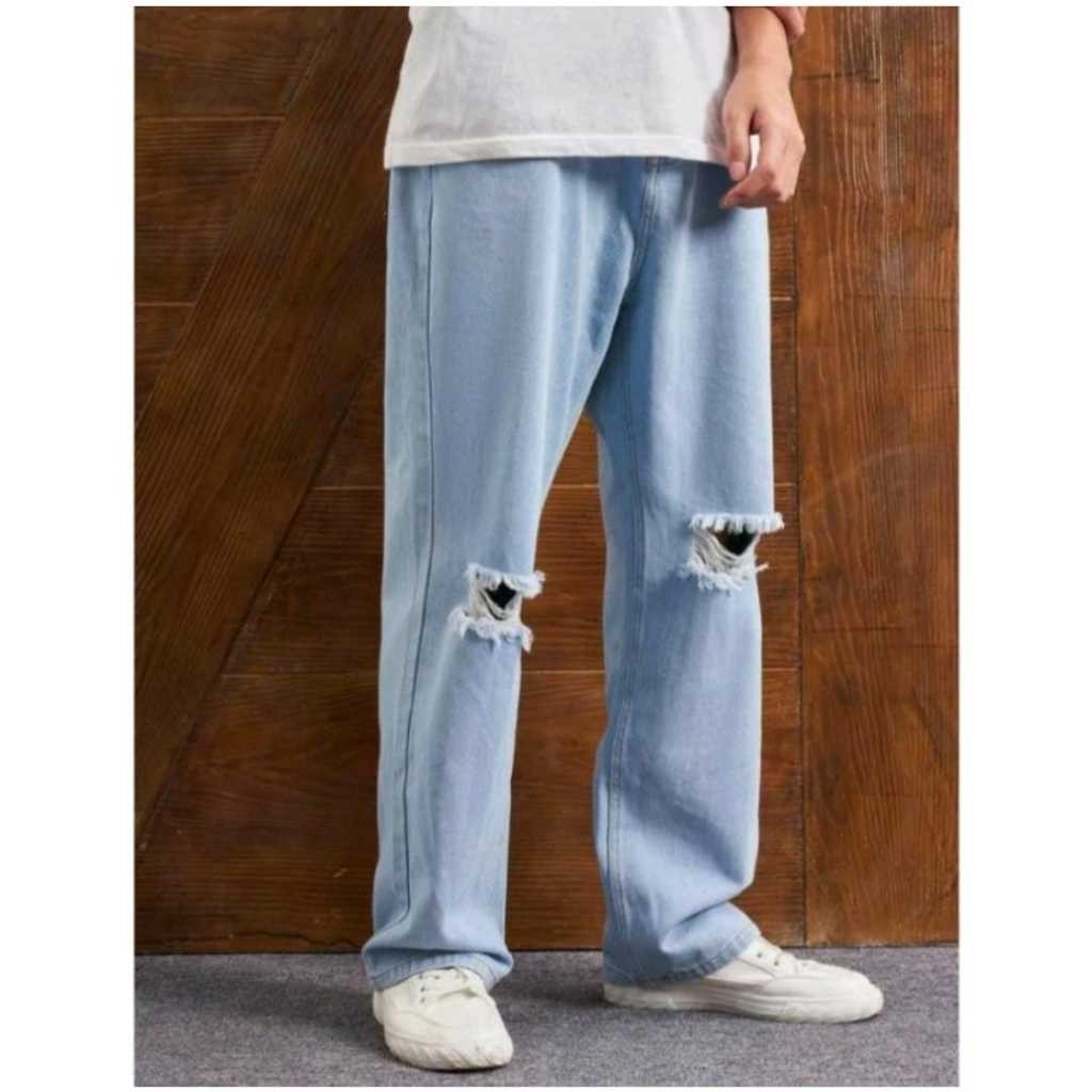Celana jeans sobek pria yg paling kekinian- CELANA SOBEK PRIA STANDAR BASIC RIPPED JEANS PANJANG 27-