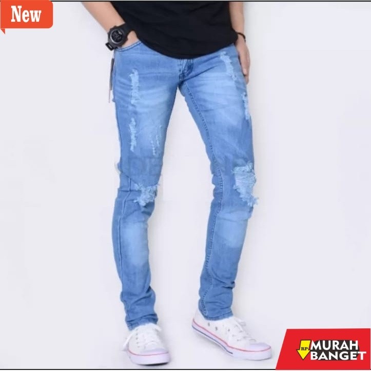 Celana bikers jeans pria yg lagi viral- Celana jeans pria motif sobek / celana motif sobek tembus / 