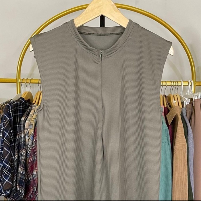 TOKOSANIA Inner Dress Knit Busui Premium Manset Tanpa Lengan Adem Gamis Jumbo XL - Army Busui, Jumbo