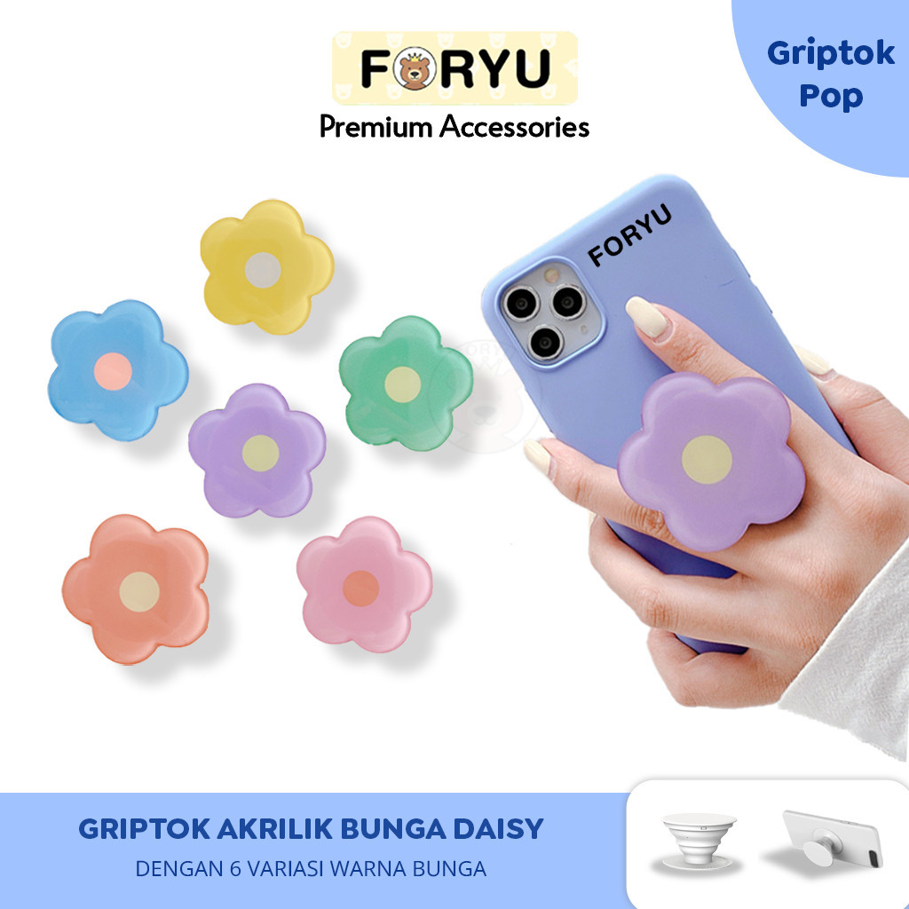 Foryu Griptok Akrilik Bunga Daisy Resin Aesthetic Phone Holder Akrilik Phone Stand Handphone Lucu