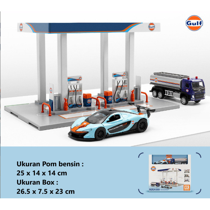 Diecast mobil nissan GTR DIY Shell Pom Bensin Gas station Volvo Gulf - GULF STATION