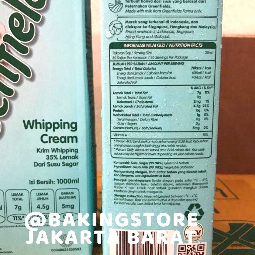 

Whipg cream Greenfields 1 liter