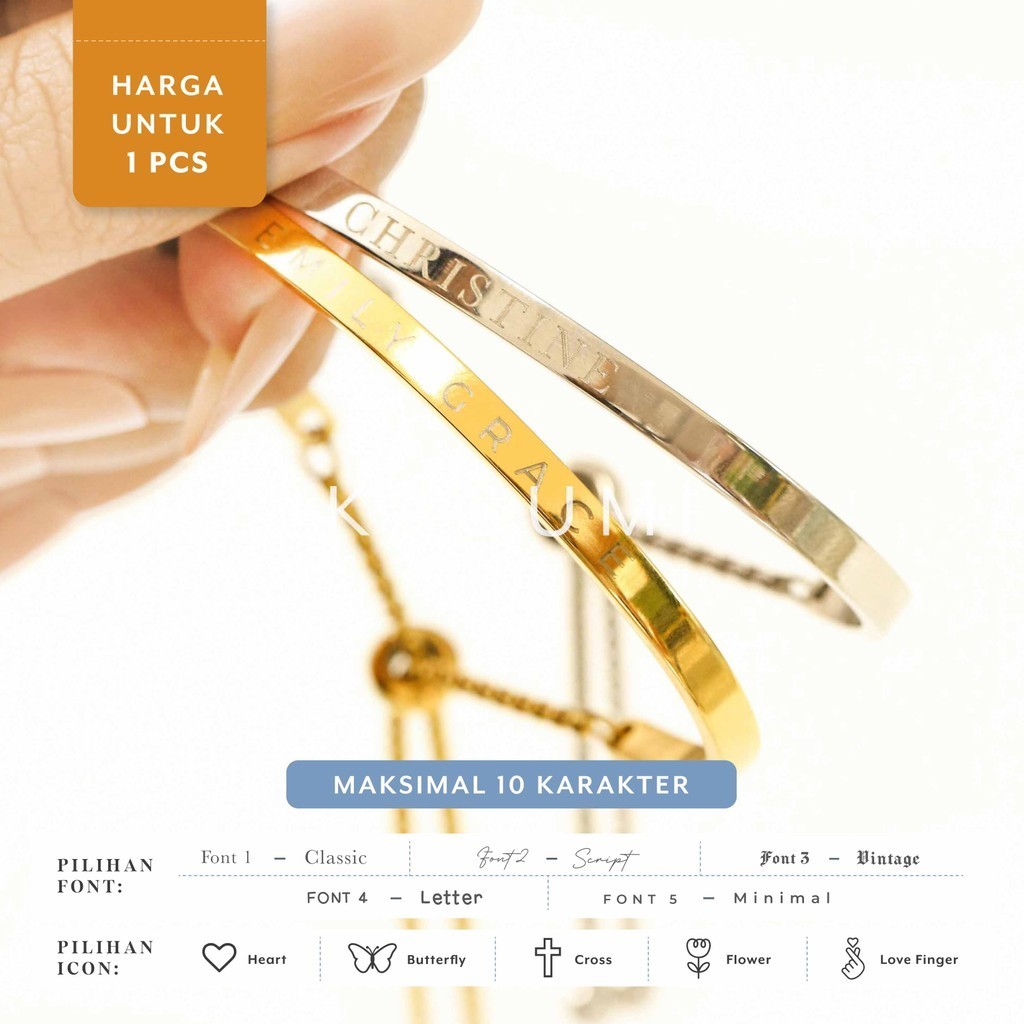 KAGUMI Initial - Alba Bracelet | Bangle Serut Custom Titanium Wanita (Pre-order)